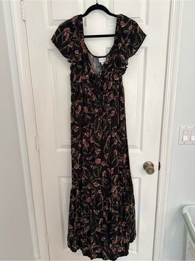 Ava & Viv Black Maxi Dress with Pink Floral Print